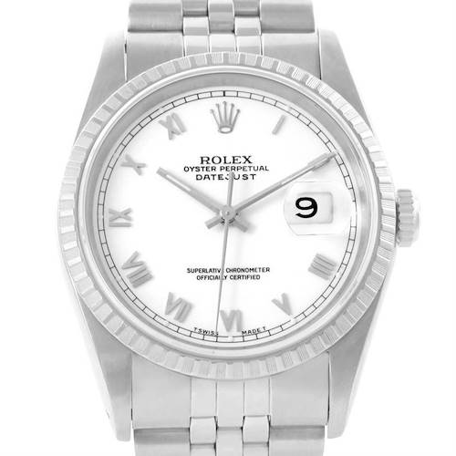 Photo of Rolex Datejust Steel White Roman Dial Mens Watch 16220