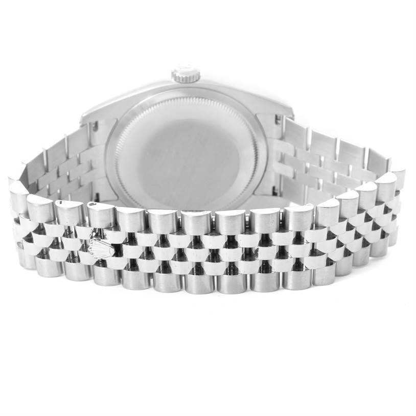 The image shows the back case and bracelet of a Rolex Datejust 116234 Men
s Stainless Steel Black Dial 116234 Men
s Stainless Steel Black Dial watch from a rear angle.