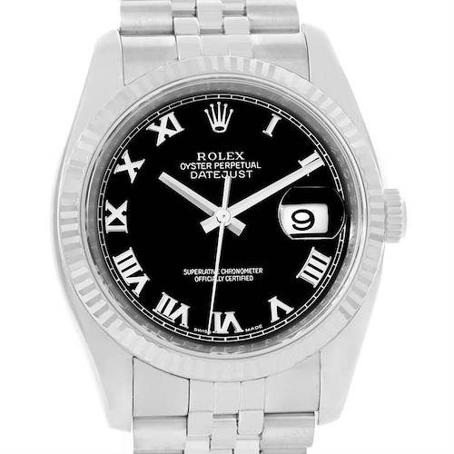 Photo of Rolex Datejust Steel 18K White Gold Black Roman Dial Watch 116234