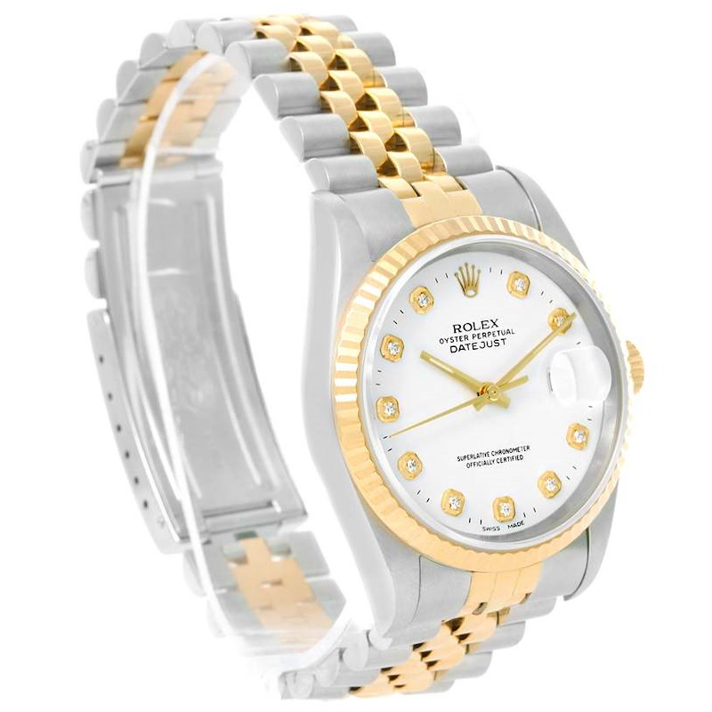 Rolex Datejust Steel 18K Yellow Gold White Diamond Dial Watch 16233 SwissWatchExpo
