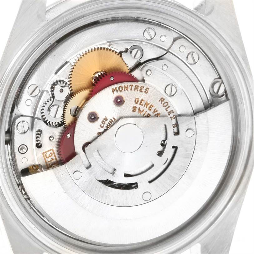 This image shows the internal mechanical movement of a Rolex Datejust 16220 Men's Stainless Steel White Dial 16220 Men's Stainless Steel White Dial watch, viewed from the back.