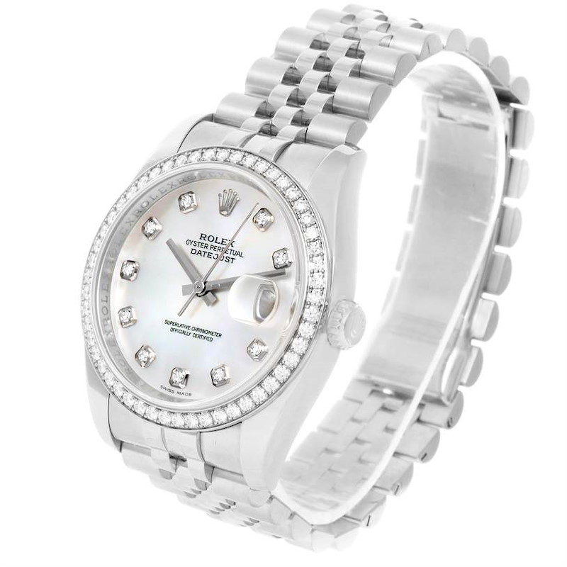 Rolex Datejust Mother of Pearl Dial Diamond Bezel Unisex Watch 116244 SwissWatchExpo