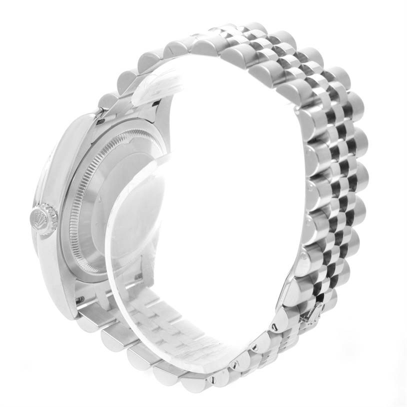 The image shows the side and partial back view of a Rolex Datejust 116244 Men's Stainless Steel Mother of Pearl Dial 116244 Men's Stainless Steel Mother of Pearl Dial watch, highlighting the bracelet and case back.