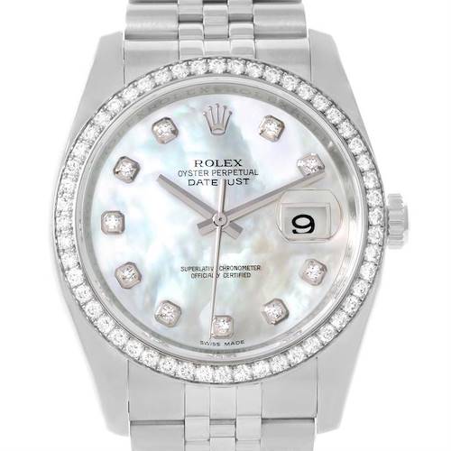 Photo of Rolex Datejust Mother of Pearl Dial Diamond Bezel Unisex Watch 116244