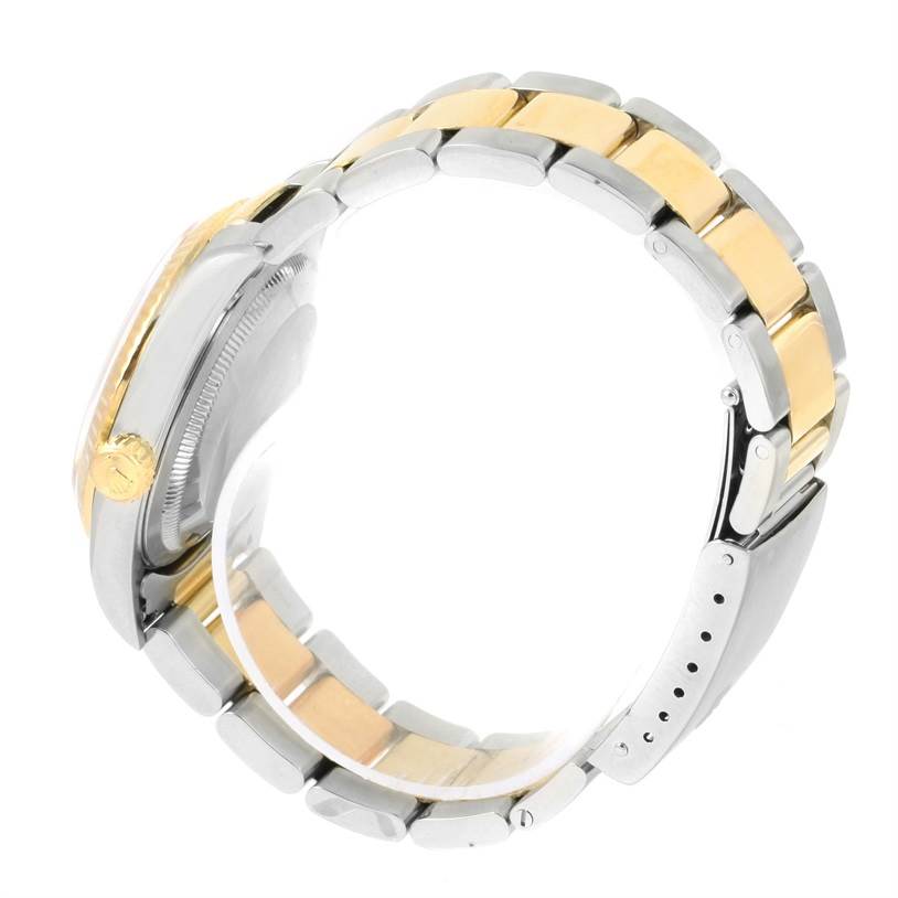 The image shows a side view of a Rolex Datejust 16233 Men's Steel and Gold (two tone) Beige Dial 16233 Men's Steel and Gold (two tone) Beige Dial watch, focusing on the bracelet and crown.