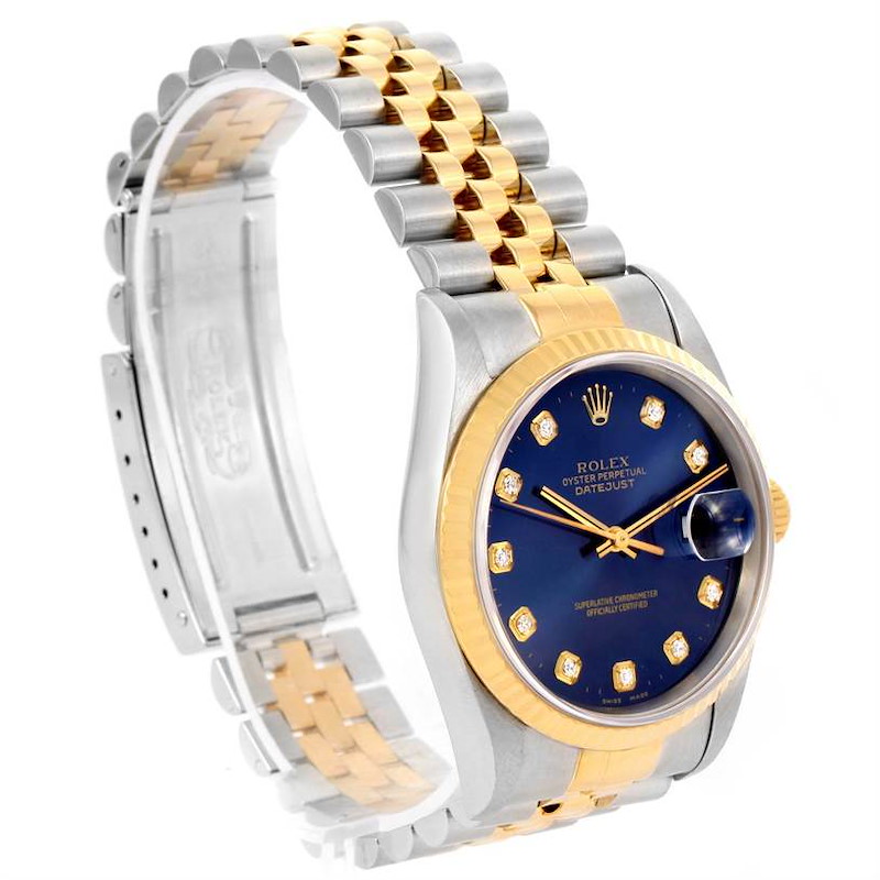 Rolex Datejust Steel 18K Yellow Gold Blue Diamond Dial Watch 16233 SwissWatchExpo