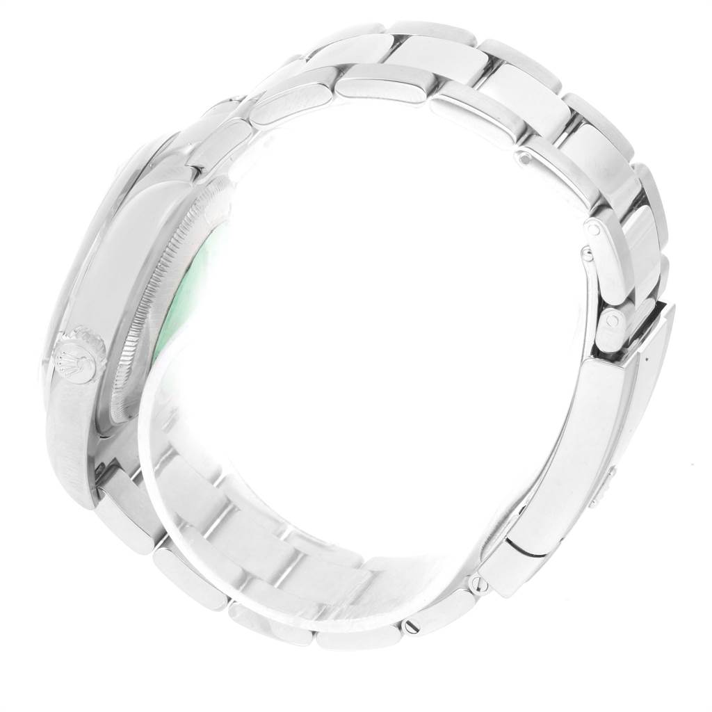 The image shows a side angle of a Rolex Datejust 116200 Men's Stainless Steel Blue Dial 116200 Men's Stainless Steel Blue Dial watch, highlighting the bracelet and case sides.