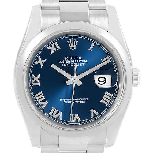 Photo of Rolex Datejust 36 Blue Roman Dial Oyster Bracelet Steel Mens Watch 116200