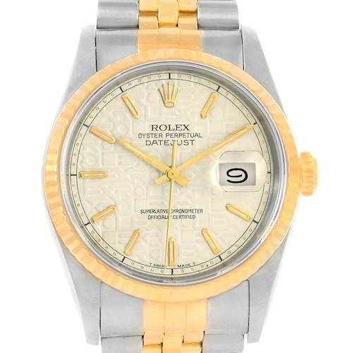 Photo of Rolex Datejust Steel Yellow Gold Baton Anniversary Dial Watch 16233