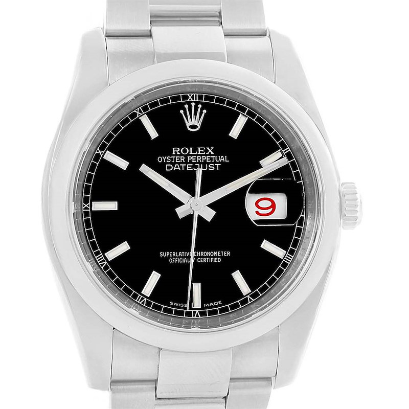 Rolex Datejust Steel Black Baton Dial Mens Watch 116200 Box Card SwissWatchExpo