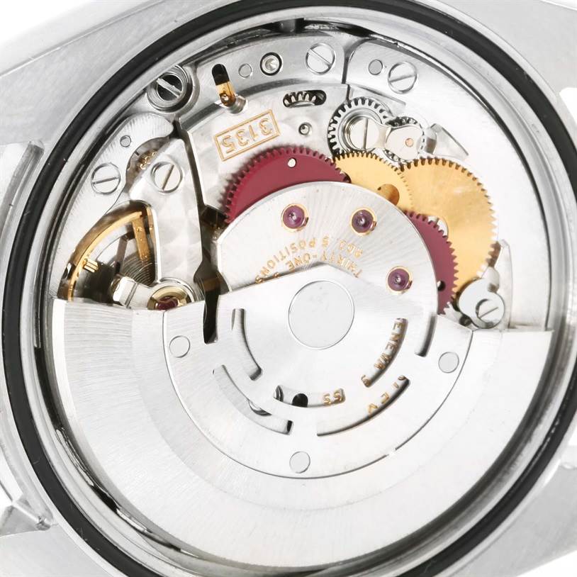 This image shows a close-up of the movement mechanism from the back of a Rolex Datejust 116234 Men's Stainless Steel Blue Dial 116234 Men's Stainless Steel Blue Dial watch.