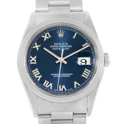 Photo of Rolex Datejust Steel Blue Roman Dial Oyster Bracelet Mens Watch 16200