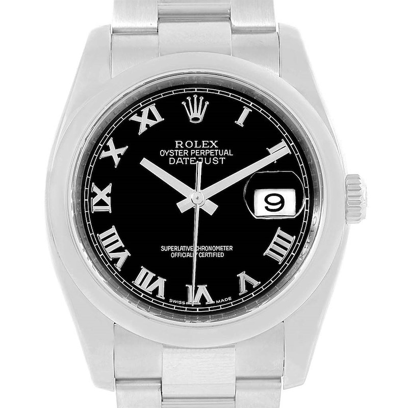 Rolex Datejust Steel Black Roman Dial Oyster Bracelet Watch 116200 SwissWatchExpo