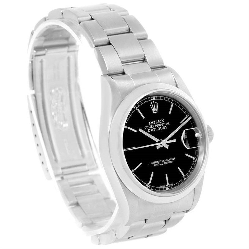 Rolex Datejust Mens Stainless Steel Black Baton Dial Watch 16200 SwissWatchExpo