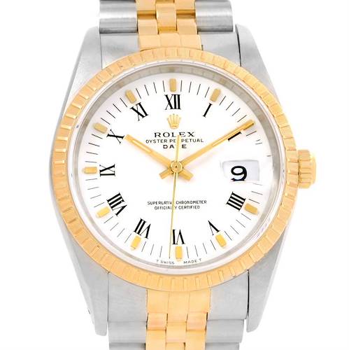 Photo of Rolex Date Mens Steel 18k Yellow Gold White Dial Watch 15223