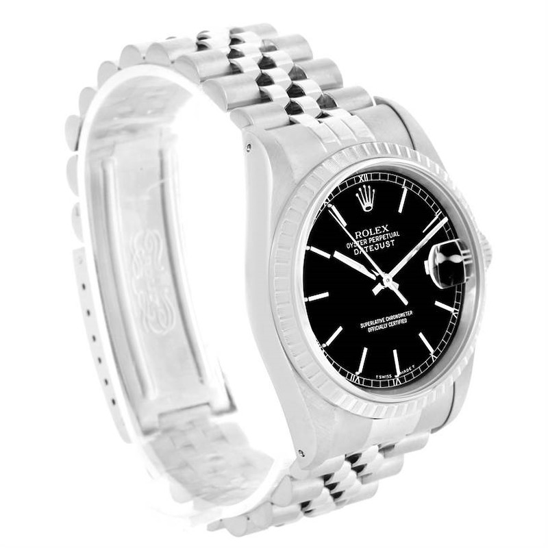 Rolex Datejust Stainless Steel Black Baton Dial Mens Watch 16220 SwissWatchExpo