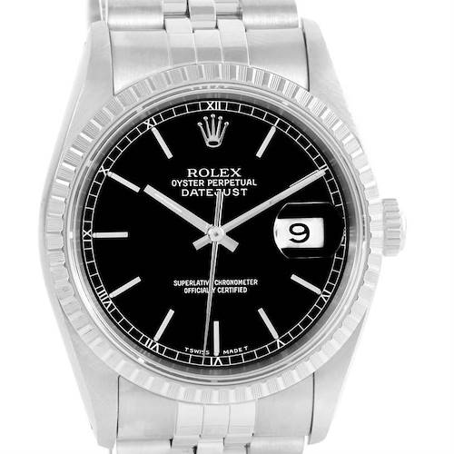 Photo of Rolex Datejust Stainless Steel Black Baton Dial Mens Watch 16220