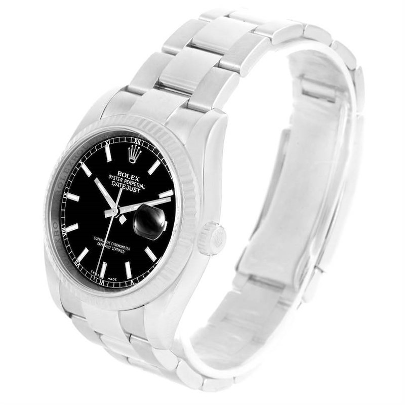 Rolex Datejust Steel 18K White Gold Black Buton Dial Watch 116234 SwissWatchExpo