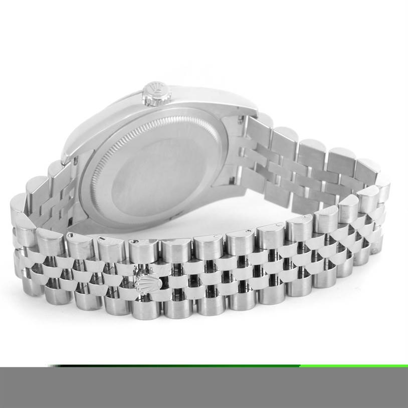 The image shows the back case and Jubilee bracelet of the Rolex Datejust 116234 Men
s Stainless Steel Black Dial 116234 Men
s Stainless Steel Black Dial watch.