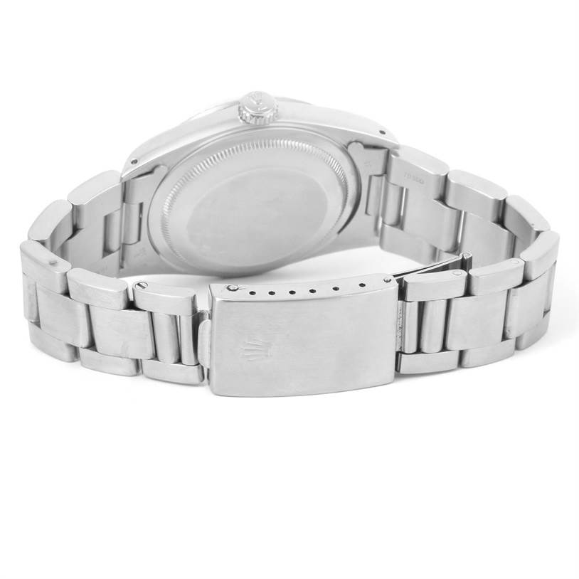 The image shows the back view and bracelet of a Rolex Datejust 16234 Men's Stainless Steel Silver Dial 16234 Men's Stainless Steel Silver Dial watch, including its clasp and caseback.