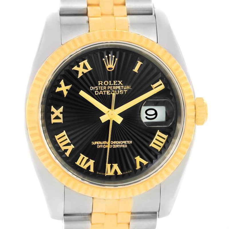 Rolex Datejust Steel 18K Yellow Gold Black Dial Watch 116233 Box Papers SwissWatchExpo