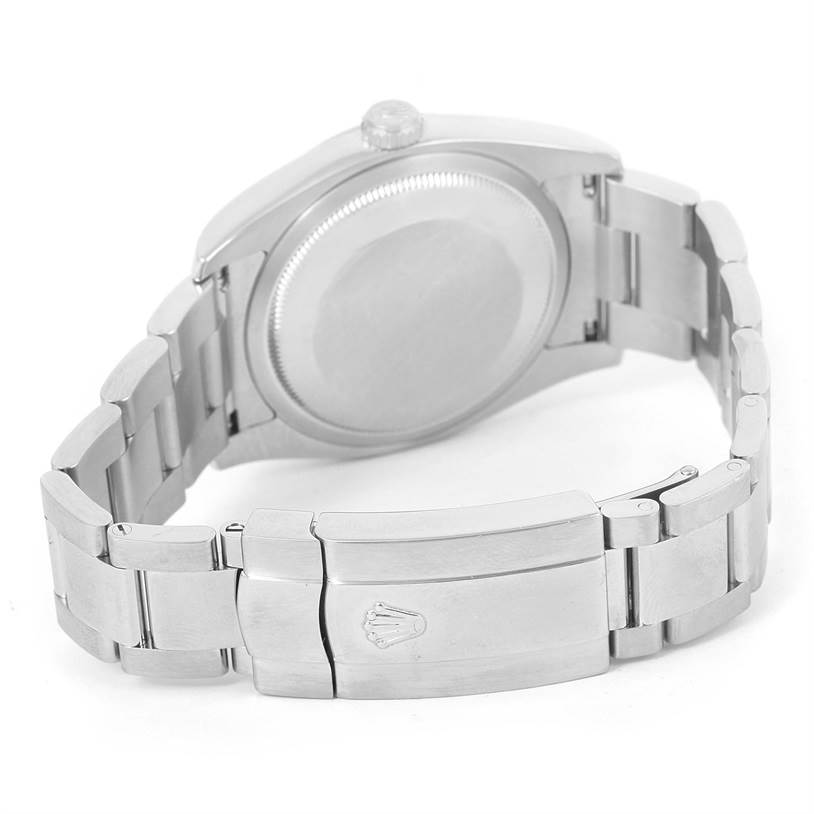 This image shows the back case and bracelet clasp of a Rolex Datejust 116200 Men
s Stainless Steel Black Dial 116200 Men
s Stainless Steel Black Dial watch.