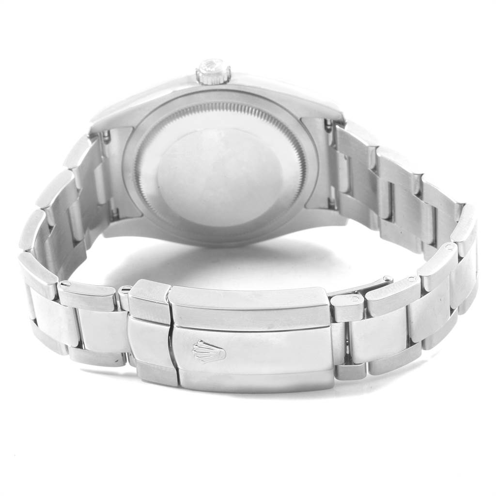 This image shows the back view and closed clasp of a Rolex Datejust 116200 Men
s Stainless Steel Black Dial 116200 Men
s Stainless Steel Black Dial watch, highlighting the bracelet and case back.