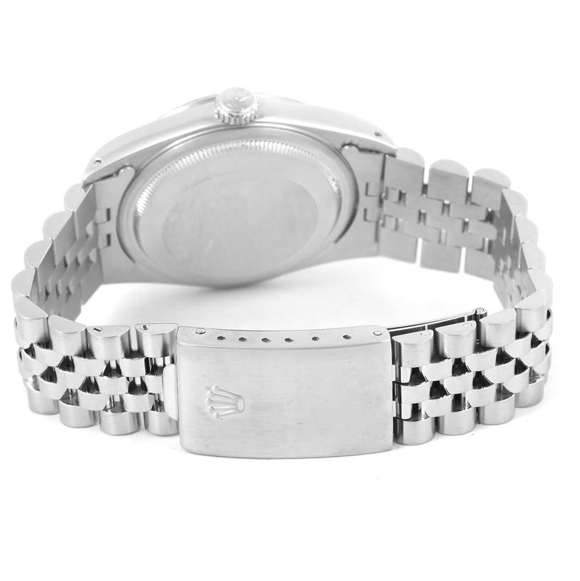 The image shows the back case and clasp of a Rolex Datejust 16234 Men's Stainless Steel Silver Dial 16234 Men's Stainless Steel Silver Dial watch, with a clear view of the Jubilee bracelet.