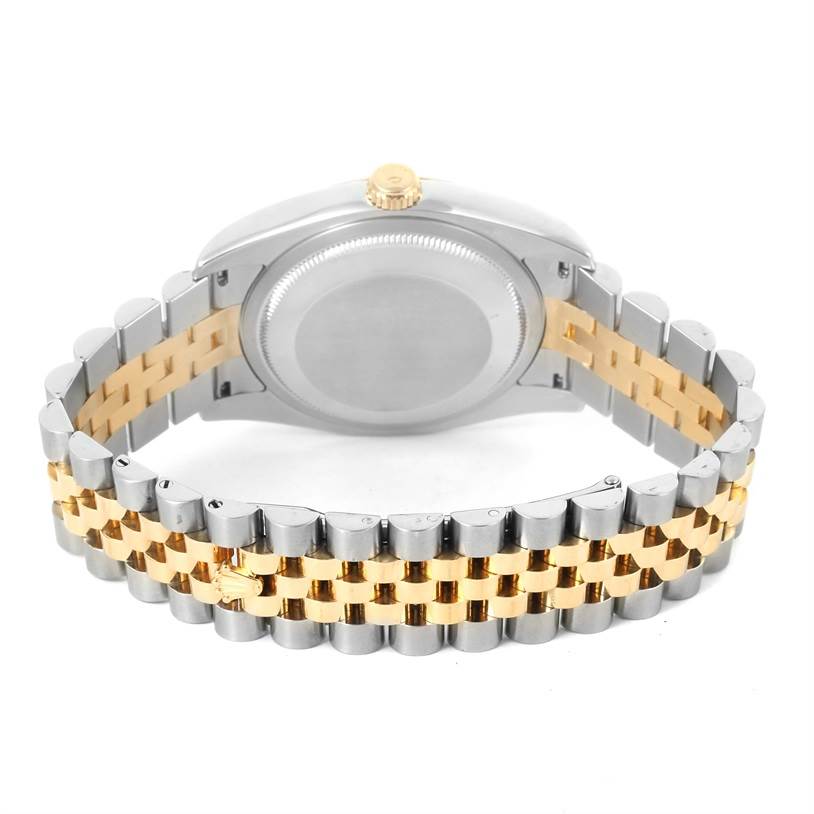 This image shows the back and bracelet of a Rolex Datejust 116203 Men's Stainless Steel Grey Dial 116203 Men's Stainless Steel Grey Dial watch, featuring a two-tone metal band.