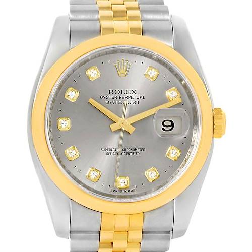 Photo of Rolex Datejust Steel 18K Yellow Gold Slate Diamond Dial Watch 116203