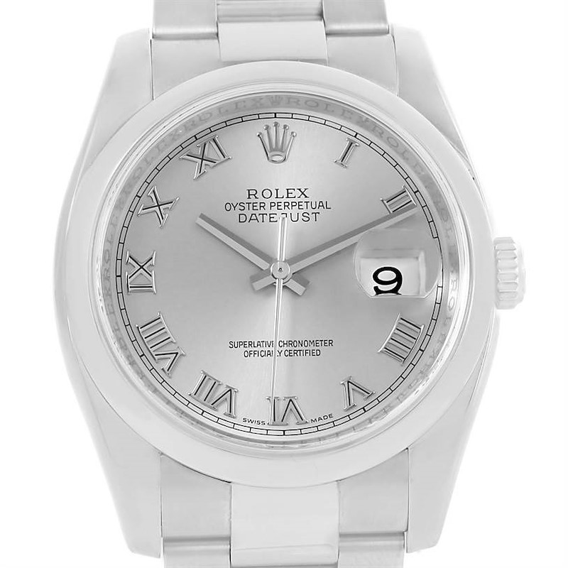 Rolex Datejust Steel Silver Roman Dial Mens Watch 116200 Box Papers SwissWatchExpo