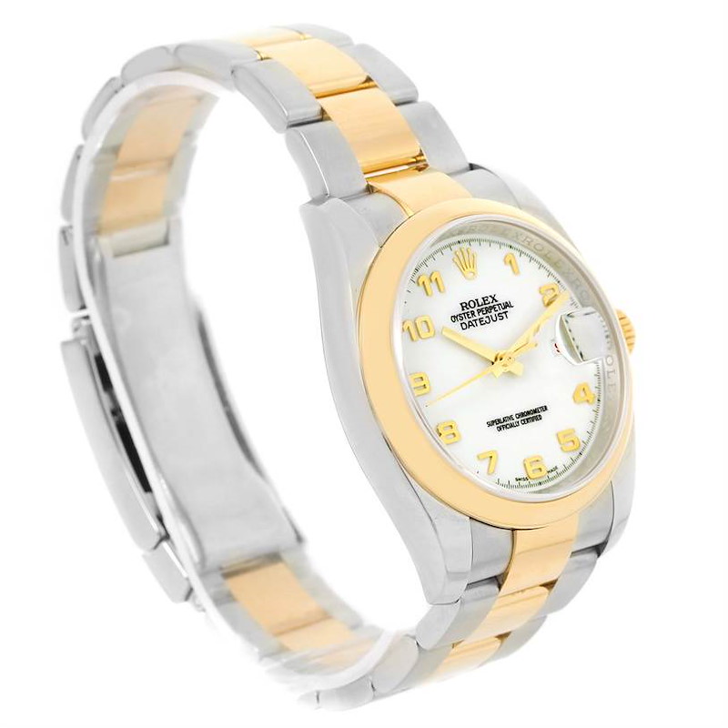 Rolex Datejust Steel Yellow Gold White Arabic Dial Mens Watch 116203 SwissWatchExpo