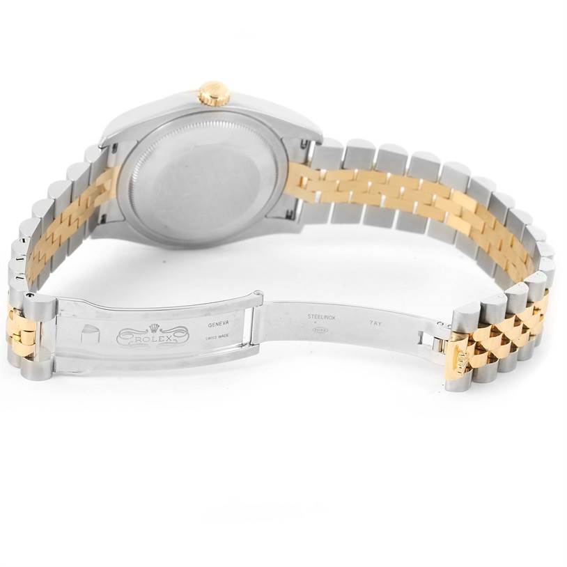 This image shows the backside and bracelet of a Rolex Datejust 116233 Men's Stainless Steel Champagne Dial 116233 Men's Stainless Steel Champagne Dial watch from a rear angle, with the clasp open.