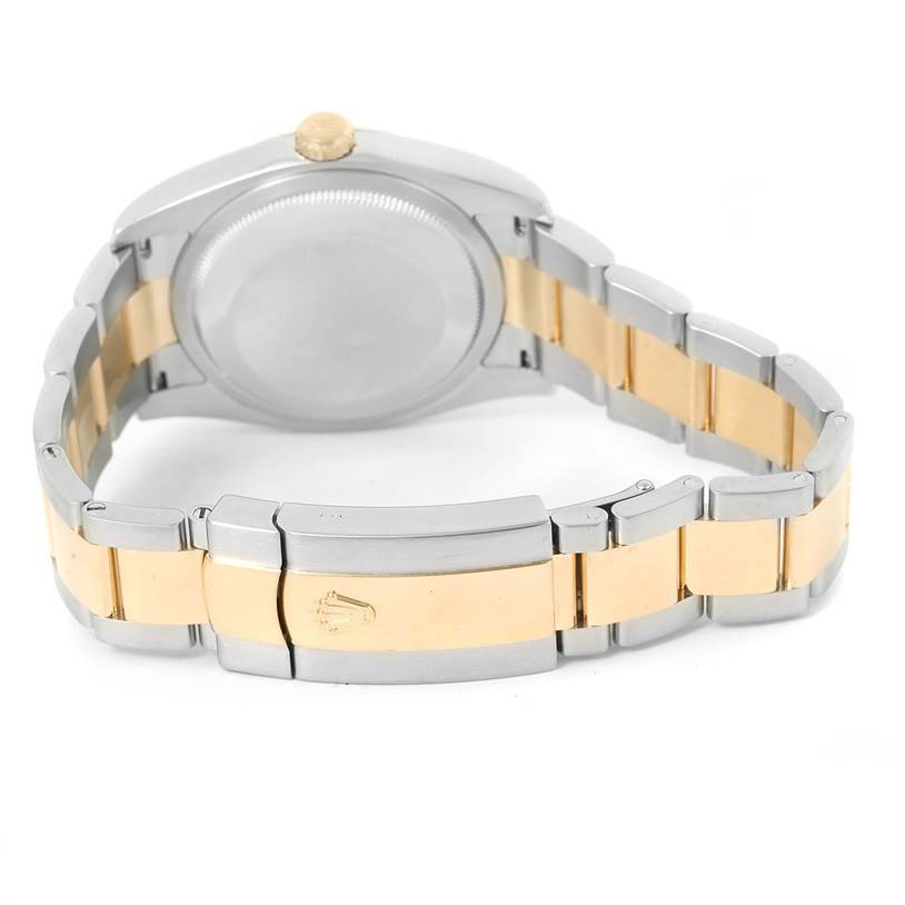 The image shows the back case and clasp of a Rolex Datejust 116203 Men's Stainless Steel Beige Dial 116203 Men's Stainless Steel Beige Dial watch, highlighting its two-tone bracelet.