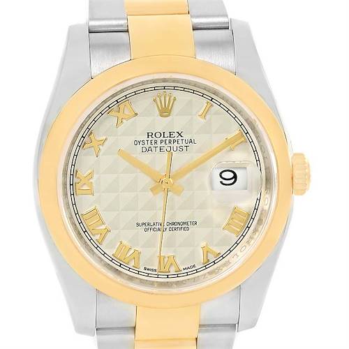 Photo of Rolex Datejust Steel 18K Yellow Gold Pyramid Dial Watch 116203
