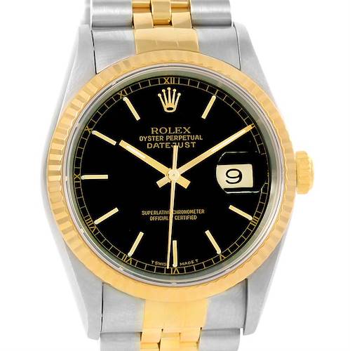 Photo of Rolex Datejust Steel 18k Yellow Gold Baton Dial Mens Watch 16233
