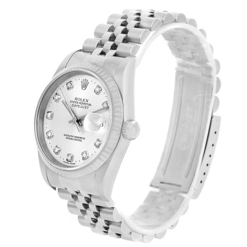 Rolex Datejust Steel 18K White Gold Silver Diamond Dial Watch 16234 SwissWatchExpo