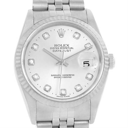 Photo of Rolex Datejust Steel 18K White Gold Silver Diamond Dial Watch 16234