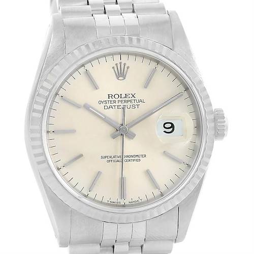 Photo of Rolex Datejust Steel 18K White Gold Silver Dial Automatic Watch 16234