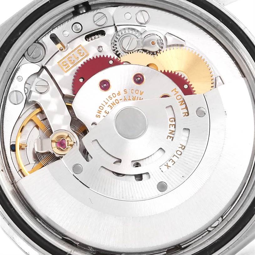 This image shows the intricate movement and inner mechanics of a Rolex Datejust 16234 Men
s Stainless Steel Silver Dial 16234 Men
s Stainless Steel Silver Dial watch.