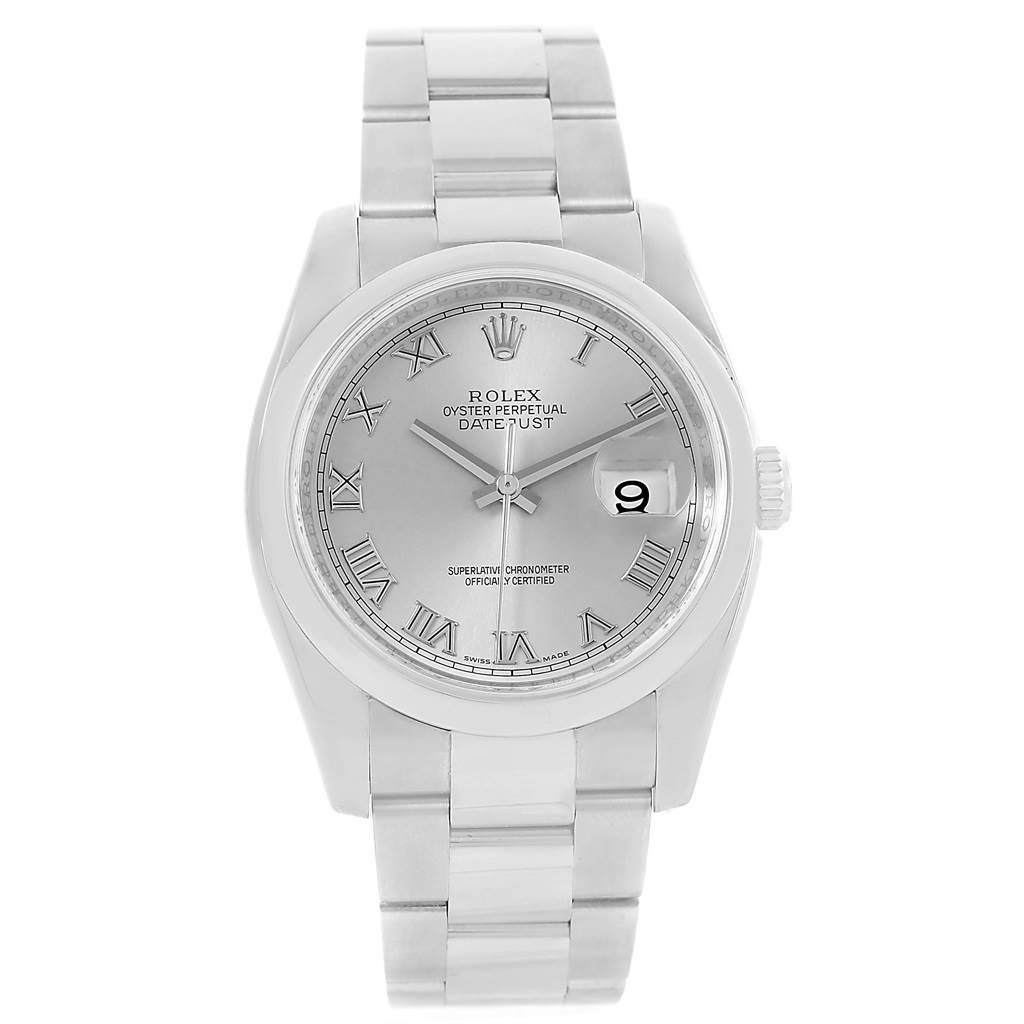 This image shows a silver Rolex Datejust 116200 Men
s Stainless Steel Silver Dial 116200 Men
s Stainless Steel Silver Dial watch, displaying the face, bezel, bracelet, and crown.