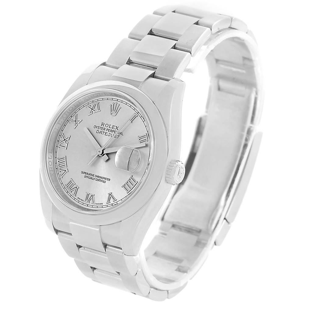 The image shows a Rolex Datejust 116200 Men
s Stainless Steel Silver Dial 116200 Men
s Stainless Steel Silver Dial watch at a slight angle, highlighting its face, bracelet, and crown.
