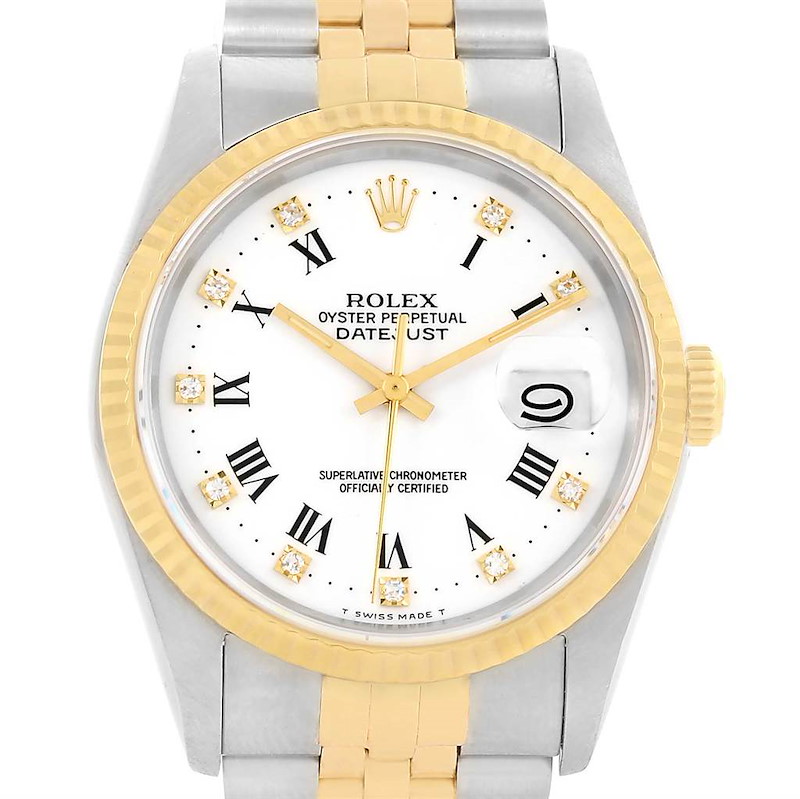Rolex Datejust Steel 18k Yellow Gold White Diamond Dial Watch 16233 SwissWatchExpo