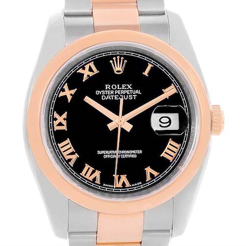 Photo of Rolex Datejust Steel 18K Rose Gold Black Roman Dial Watch 116201