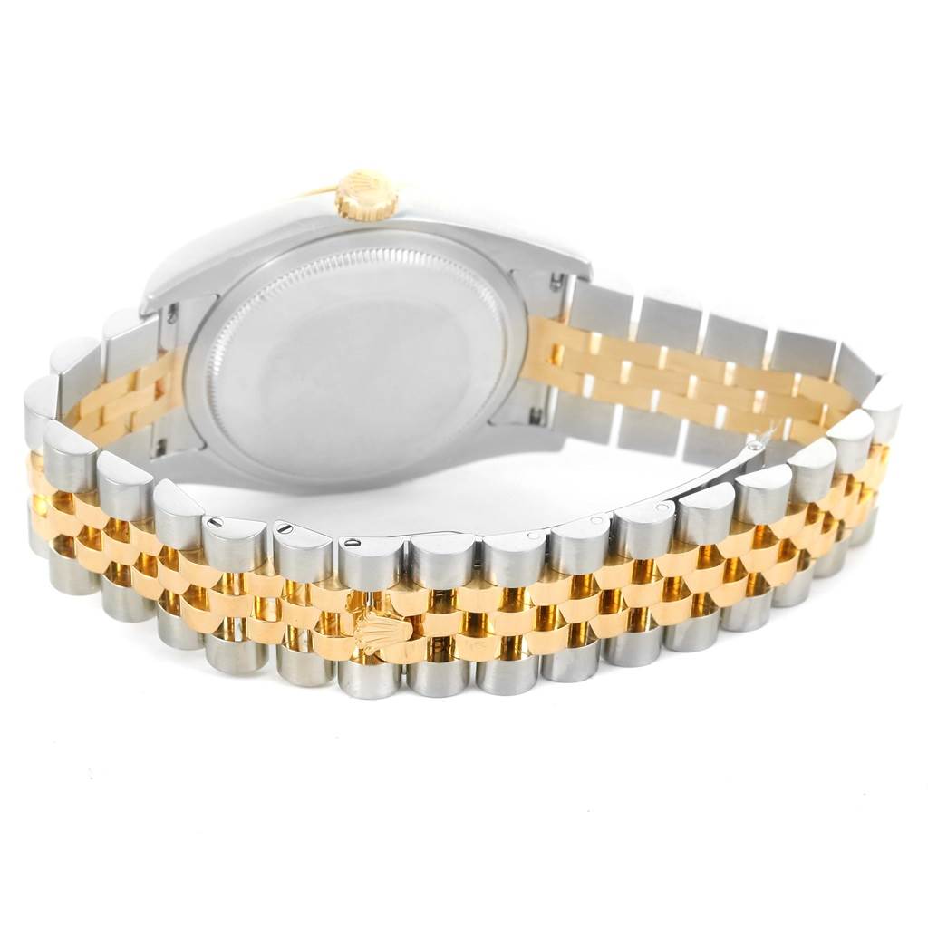 The image shows the back case and two-tone bracelet of a Rolex Datejust 116233 Men's Stainless Steel Black Dial 116233 Men's Stainless Steel Black Dial watch from an angled perspective.