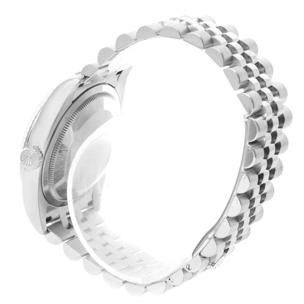 The image shows the side view of a Rolex Datejust 116234 Men's Stainless Steel Black Dial 116234 Men's Stainless Steel Black Dial watch, highlighting the crown, case, and bracelet.