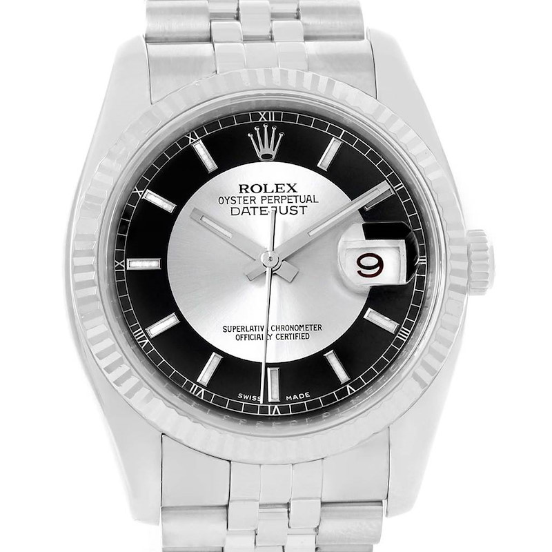 Rolex Datejust Steel 18K White Gold Tuxedo Dial Watch 116234 SwissWatchExpo