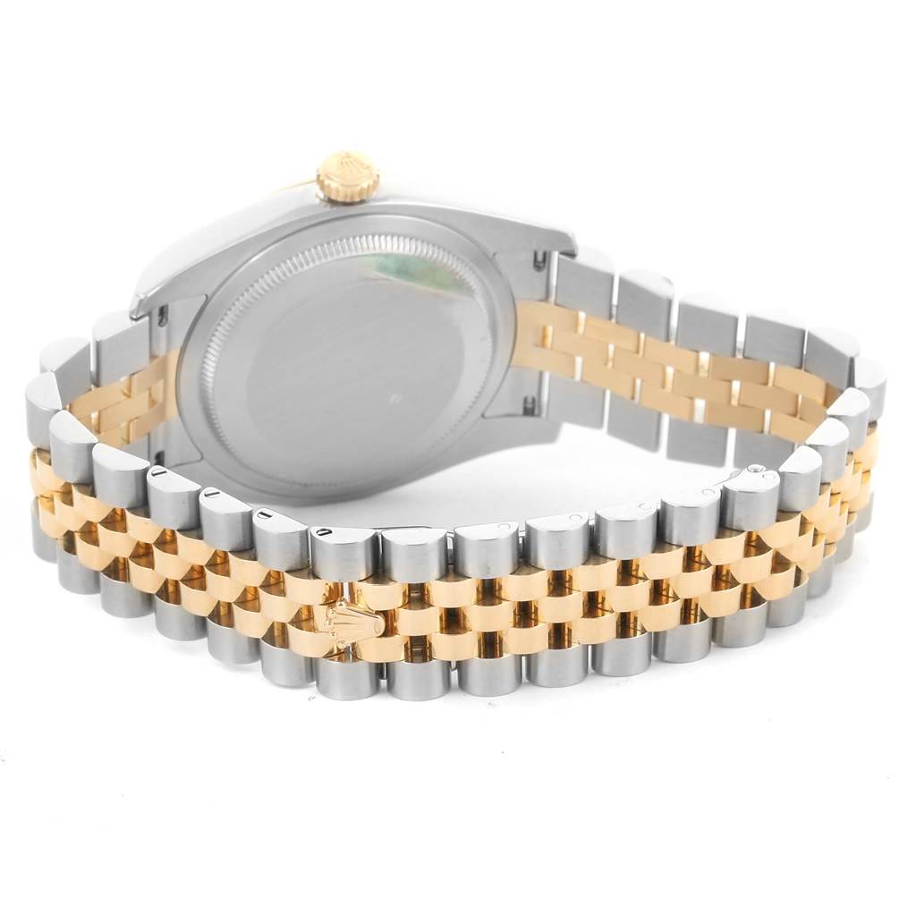 This image shows the back case and two-tone bracelet of a Rolex Datejust 116233 Men's Stainless Steel Champagne Dial 116233 Men's Stainless Steel Champagne Dial watch.