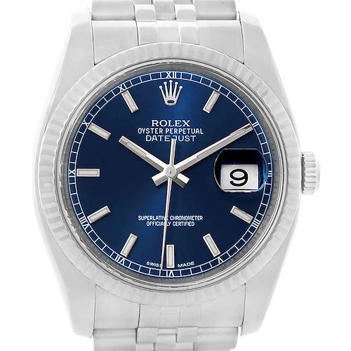 Photo of Rolex Datejust Steel 18K White Gold Blue Dial Mens Watch 116234