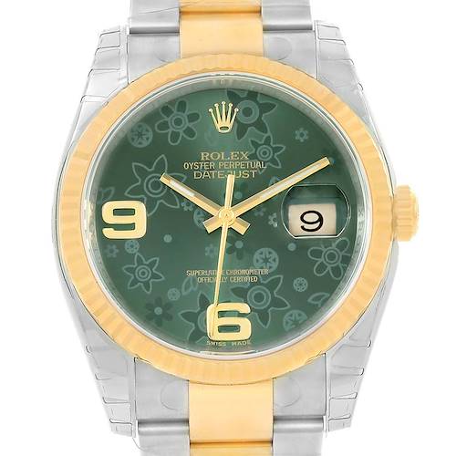 Photo of Rolex Datejust Steel Yellow Gold Green Floral Dial Watch 116233 Unworn